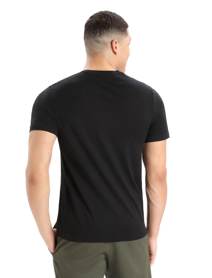 Men's Icebreaker Merino Tech Lite II Short Sleeve Natural Alps T Shirts Black | CA 1754RVDW